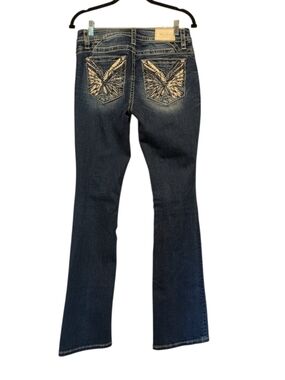 Miss Me Blue Faded Bootcut Jeans with Contrast Stitching 28x34